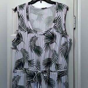 Lands End Sleeveless Tropical Palm Leaf Jumpsuit Size 1X Vacation Resort Wear